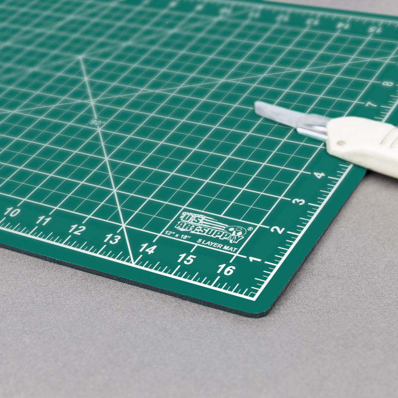 US Art Supply 12" x 18" Green/Black Professional Self Healing 5-Ply Double Sided Durable Non-Slip PVC Cutting Mat Great for Scrapbooking, Quilting, Sewing and All Arts & Crafts Projects 12" x 18" - NewNest Australia