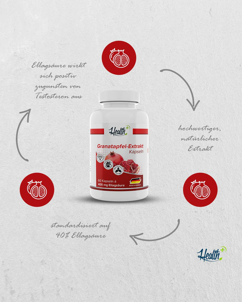 Health+ Pomegranate Extract - 60 Capsules With 1000 Mg Pomegranate Powder Extract With 40% Ellagic Acid, Vegan Pomegranate Capsules, Strong Antioxidant On A Natural Basis, Made In Germany - NewNest Australia