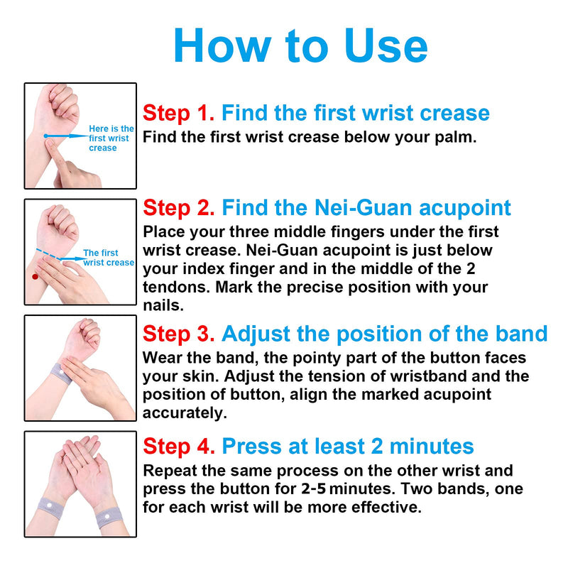 Zingso Anti Travel Sickness Bands Wristbands, 2 Pairs Motion Sickness Bands for Kids & Adults Natural Acupressure Nausea Relief Wristbands for Car Sea Flying Trip and Pregnancy Morning Sickness - NewNest Australia