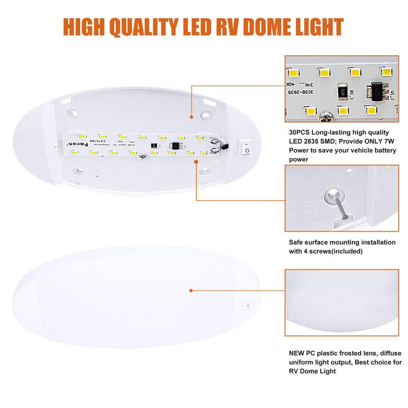 Facon Fashion LED 12V RV Ceiling Light with Switch, Length: 9-1/4'', DDS01-608 Oval Pancake Light, 12Volts RV Interior Light Fixture for RV Motorhomes Camper Caravan Trailer Boat 3400k Warm White - NewNest Australia