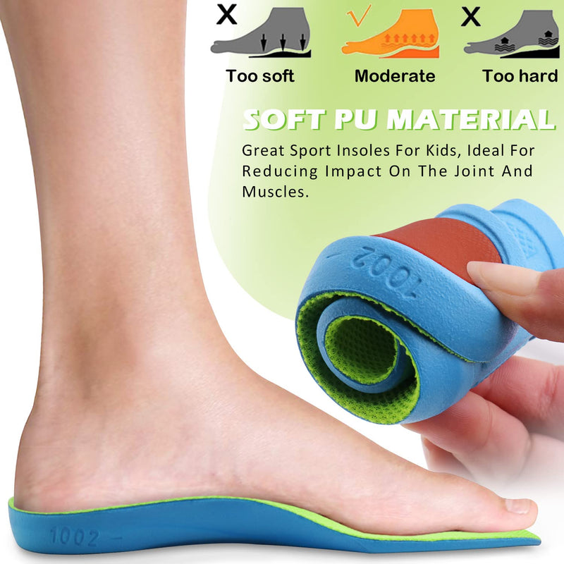 Ailaka Kids Orthotic Athletic Elastic Shock Absorbing Insoles, Comfortable Arch Support Gel Cushion Sports Inserts for Children, Green, Junior UK 1.5-3.5 / EU 33-37 1.5/3.5 UK - NewNest Australia