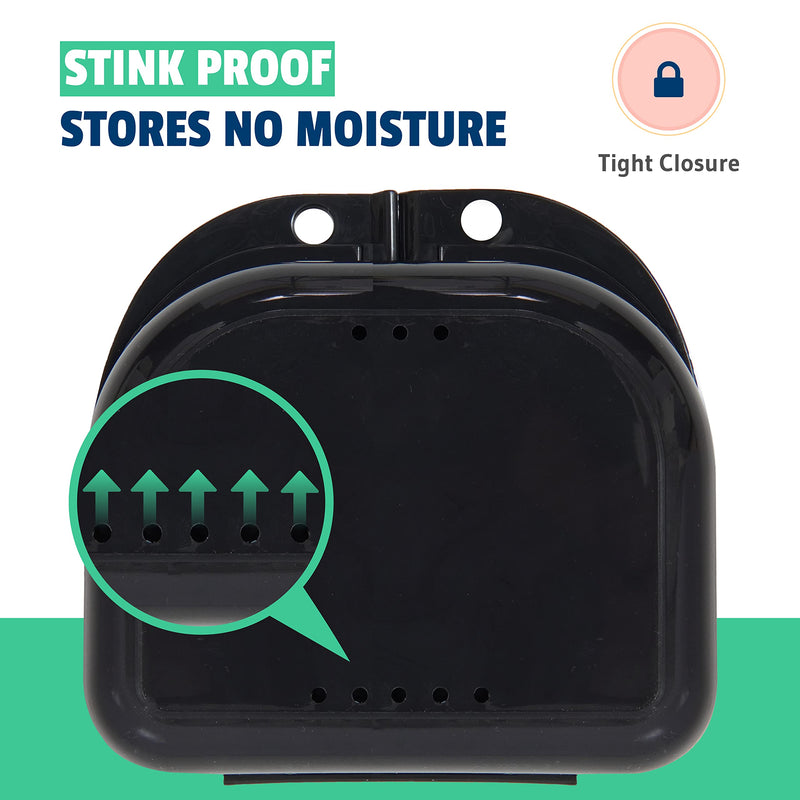 Mrs. Odonto Retainer Case - Pack of 2 - Odorless Mouth guard Case - Ventilated, Durable & Hygienic for Carrying and Protecting Braces, Dentures & Aligners - 3.14 x 3.14 x 1.1 - (Black) Black - NewNest Australia