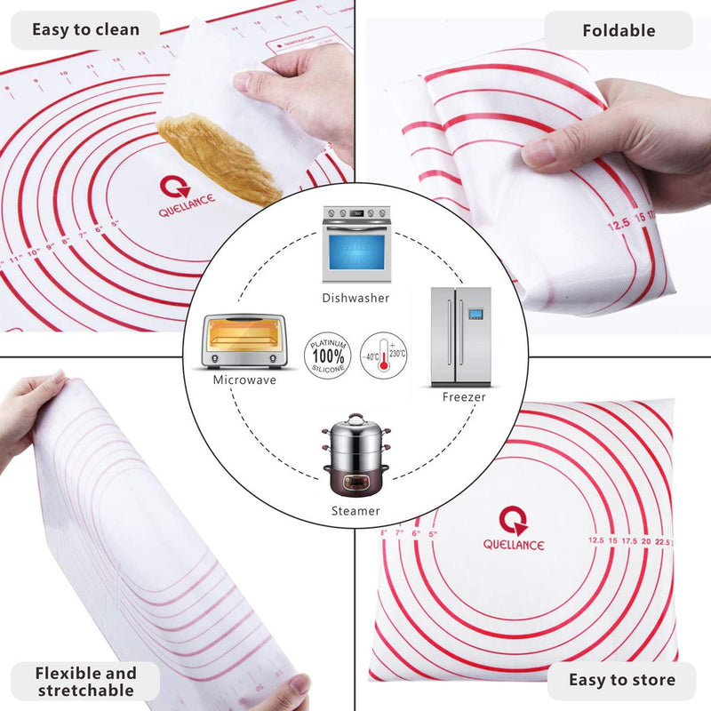 NewNest Australia - Adjustable Rolling Pin with Thickness Rings and Pastry Mat Set for Baking Cookie Chapati Fondant Dough Pastry Pizza Pie Crust, Stainless Steel Roller Pin, Red Mat 