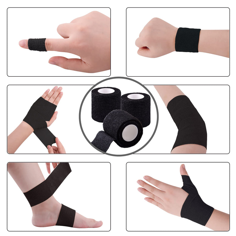 BQTQ 8 Rolls Self-Adhesive Cohesive Bandage Adhesive Bandage Elastic Self-Adhesive Adhesive Bandage Fixing Bandage for Fingers Hands Toes (Black, 5 cm x 4.5 m) 2 Inch Black - NewNest Australia