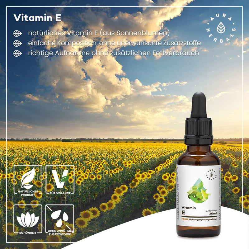 AURA HERBALS® Vitamin E Forte 900 drops of oil - High dosage and up to 180 DAILY SERVINGS - Liquid 30ml - Natural product 100% - Vegan - High bioavailability - Simple composition - NewNest Australia