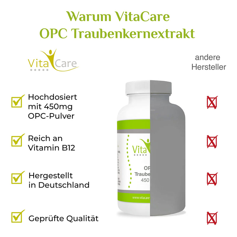 VitaCare OPC grape seed extract, 60 high-dose capsules, natural grape seed capsules as antioxidants, 450mg pure OPC powder per capsule - NewNest Australia