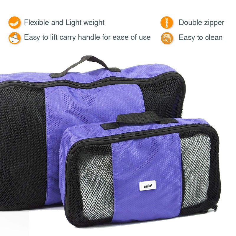 ANSIO Packing Cubes, Travel Luggage Organiser Set, Travel Cubes, Compression Bag Suitcase, Value Set for Travel and Home Storage, Small, Medium, Large, XL - (6 Piece Set) - Purple - NewNest Australia