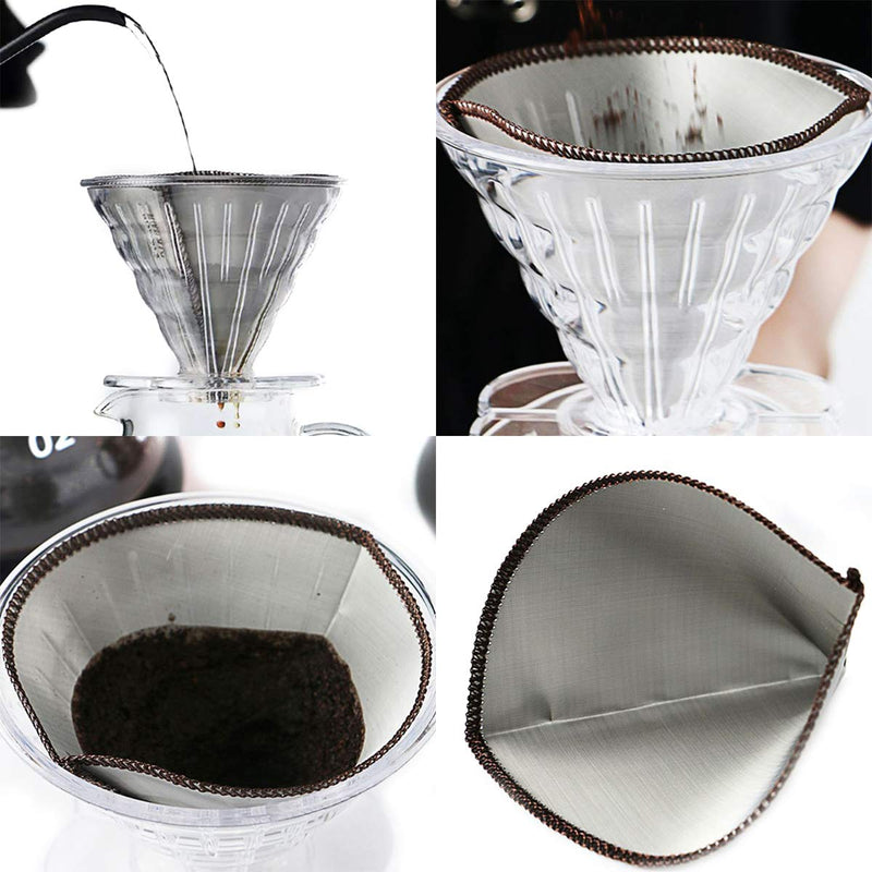 Reusable Pour Over Coffee Filter Stainless Steel Paperless Drip Cone Coffee Filter Coffee Maker 1-2 Cup for Cups, Mugs, Carafes, Filter Holders (1-4 Cups) 1-4 Cups - NewNest Australia