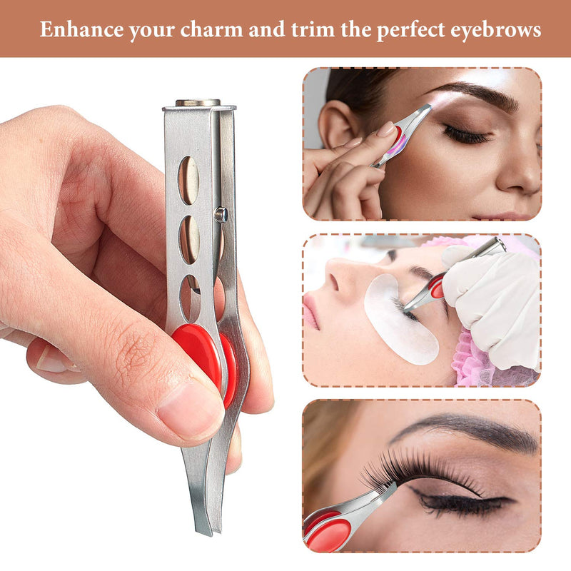 4 Pieces Eyebrow Tweezers with Light Led Tweezers Lighted Tweezers Slanted Tip Led Tweezers Stainless Steel Eyebrow Tweezers Removal Makeup Tools for Women Men - NewNest Australia