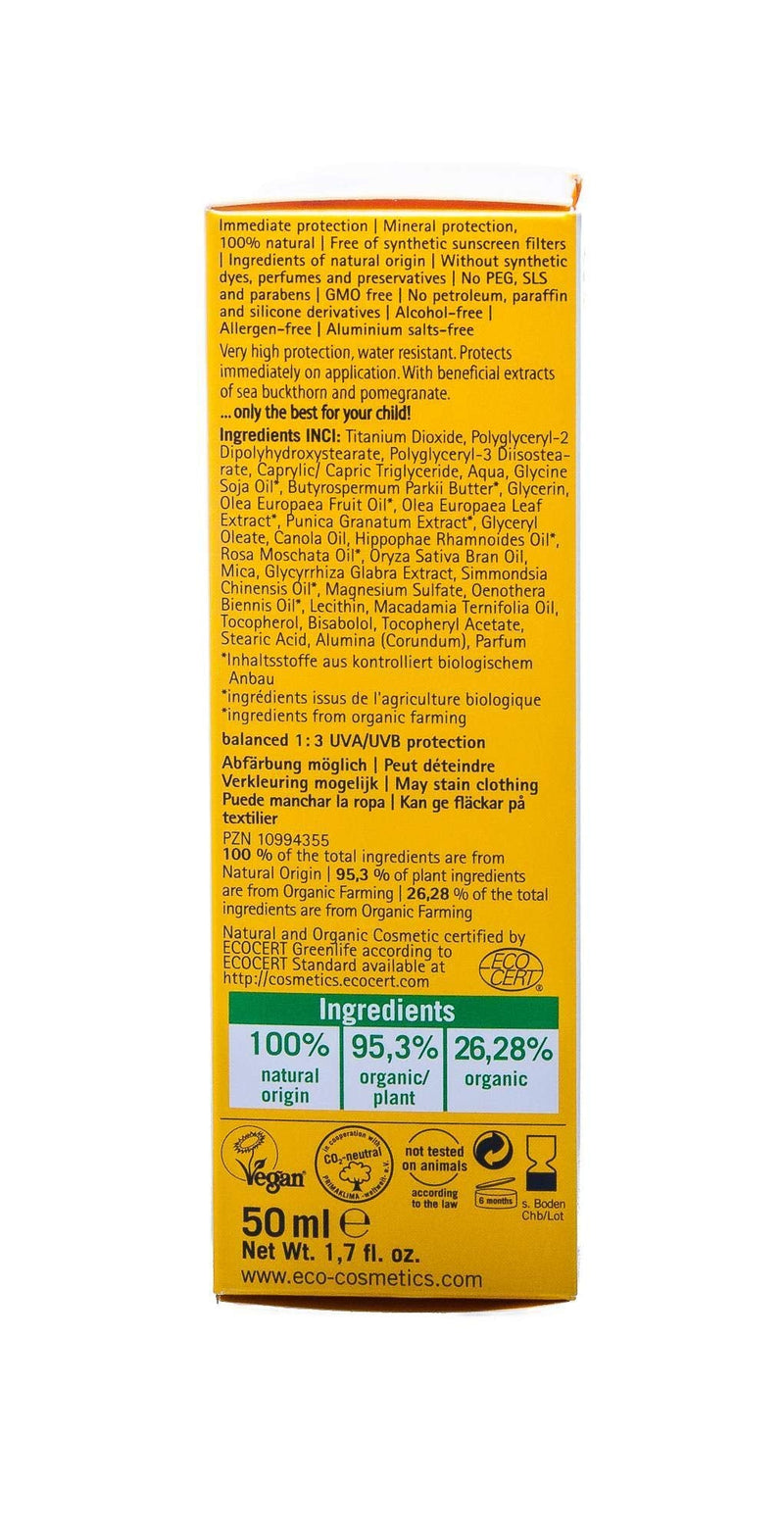 eco cosmetics Baby sun cream SPF50+, waterproof, vegan, without microplastics, natural cosmetics for face and body, 1 x 50ml 50 ml (pack of 1) - NewNest Australia