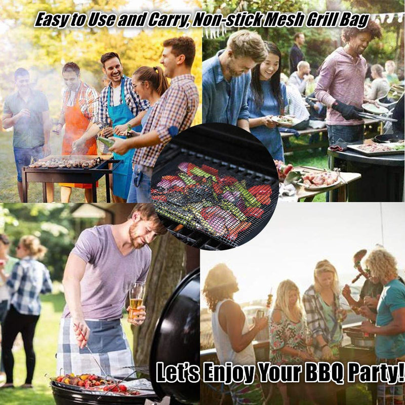 NewNest Australia - YBB 2 Pcs BBQ Grill Mesh Bag with 2 Pcs Silicone Brush, Non-Stick Large BBQ Baked Grilling PTFE Bag Heat-Resistant Reusable Easy to Clean Mesh Backing Bag for Outdoor Picnic Cooking Barbecue 2pcs L 