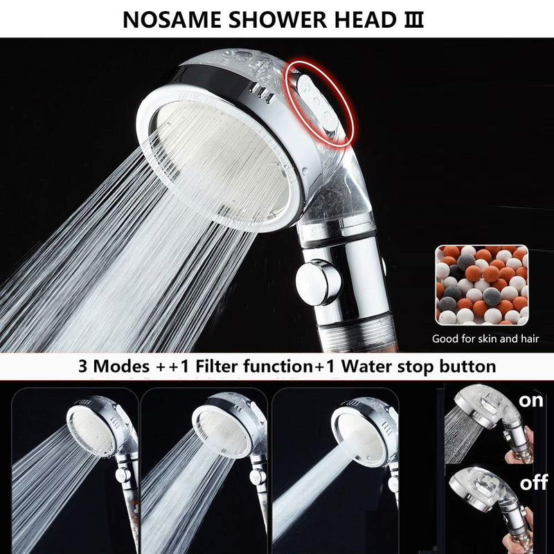 Nosame Shower Head Ⅲ，High Pressure Water Saving 3 Mode with ON/Off Pause Function Spray Filter Filtration RV Handheld Showerheads 1.6 GPM for Dry Skin & Hair Spa Clear - NewNest Australia