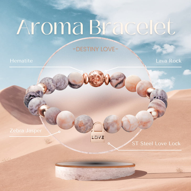 Anti-Anxiety Bracelet for Women- Crystal Bracelet, Lava Rock and Love Lock Charm - Good Sleep Essential Oil - Beaded Wellness Bracelet - Relaxation, Aromatherapy Gifts for Women – Gift Box Pink Zebra Jasper - NewNest Australia