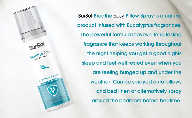 SurSol - Breathe Easy Cold & Flu Relief Sleep Spray | Pillow Mist Anti Snore Aid, Clears Airways, Blocked Sinuses | Eucalyptus Fragrance - 100ml - NewNest Australia