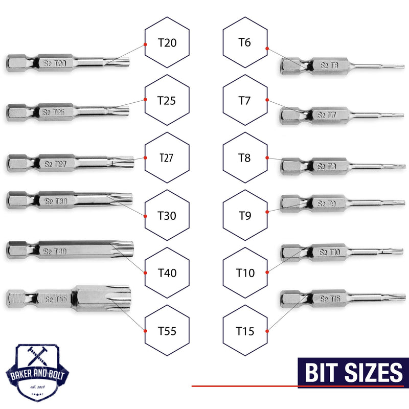 Torx Head Drill Bit Set (PREMIUM 12pc Set /w Storage Case) T6 - T55 Hex Shank Magnetic Star Security Kit - The GIFD Collection - Long 2 inch Torx Key Bits S2 Steel for drills and impact drivers - NewNest Australia