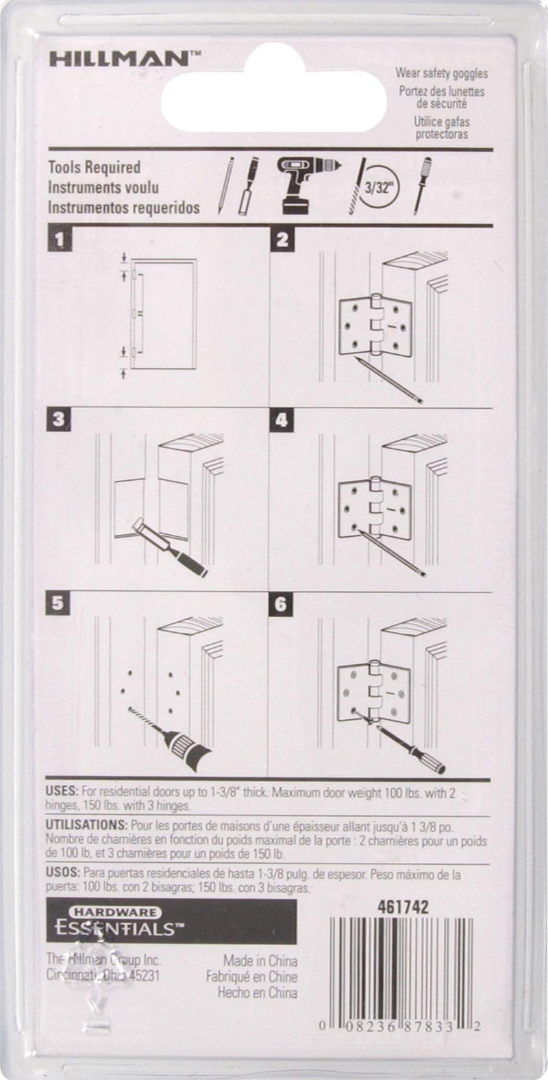 Hillman Hardware Essentials 851797 Residential Square Corner Door Hinges with Removable Pin Antique Brass 3-1/2" - NewNest Australia