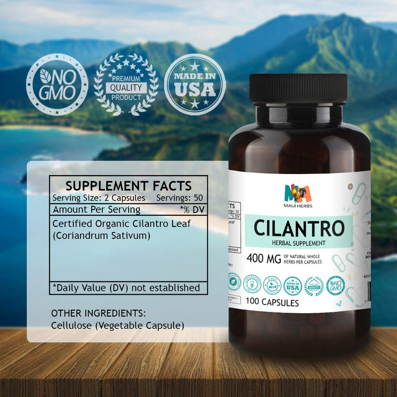Cilantro 100 Capsules - Organic Herbal Supplement which Supports Heart, Eye & Digestive Health, Focus, Body Cleansing with Vitamins, Minerals, & Antioxidants - May Lessen Oxidative Stress - Vegan - NewNest Australia