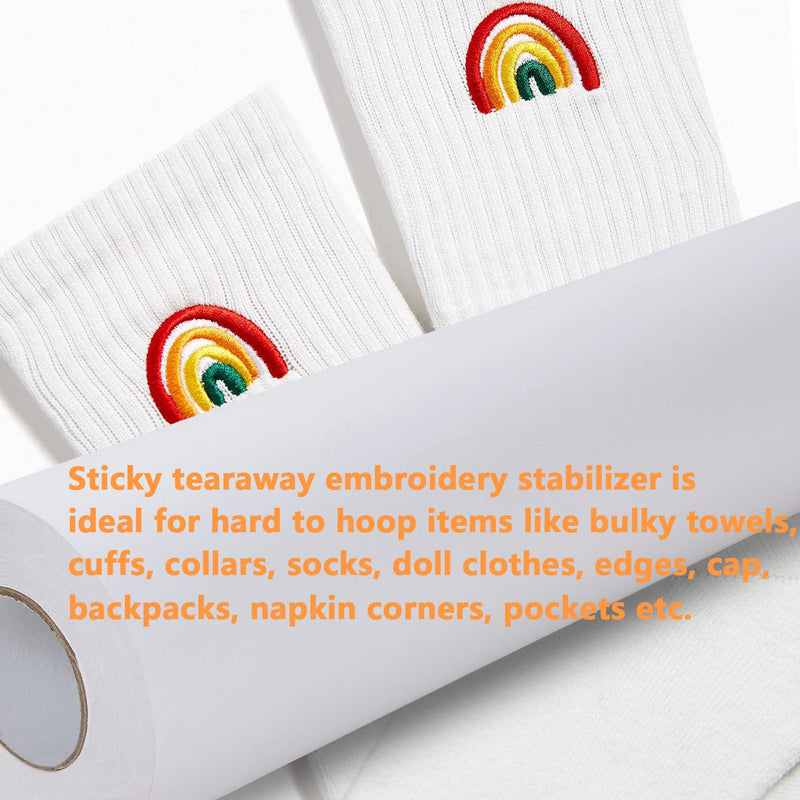 New brothread Sticky Self-Adhesive Tear Away Embroidery Stabilizer Backing 12" x 10 Yd roll - Medium Weight for Napped Fabric & Hoop Less Embroidery - NewNest Australia