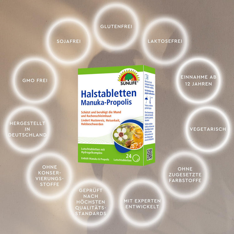 Sunlife Manuka Propolis Throat Tablets 1 X 24 Pieces - Honey Propolis Tablets - Throat Lozenges For Cough - Sore Throat Lozenges - Lozenges With Manuka & Propolis - NewNest Australia