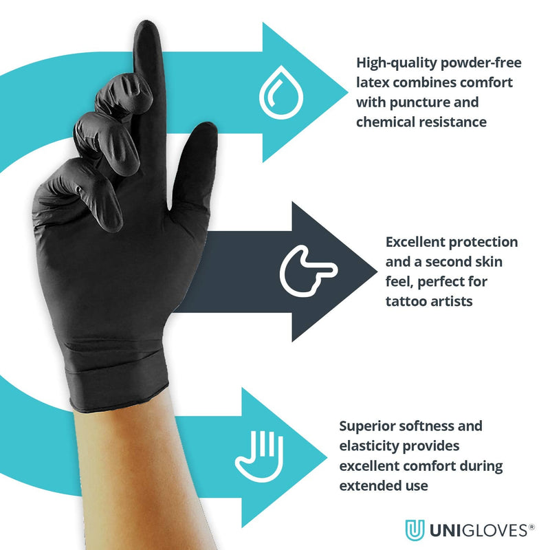 Unigloves Select Black Latex GT0021 Single Use Gloves - Multipurpose, Powder Free Disposable Gloves, Optimised for Tattoo/Piercing and Beauty, Box of 100 Pairs, Black M (Pack of 100) - NewNest Australia