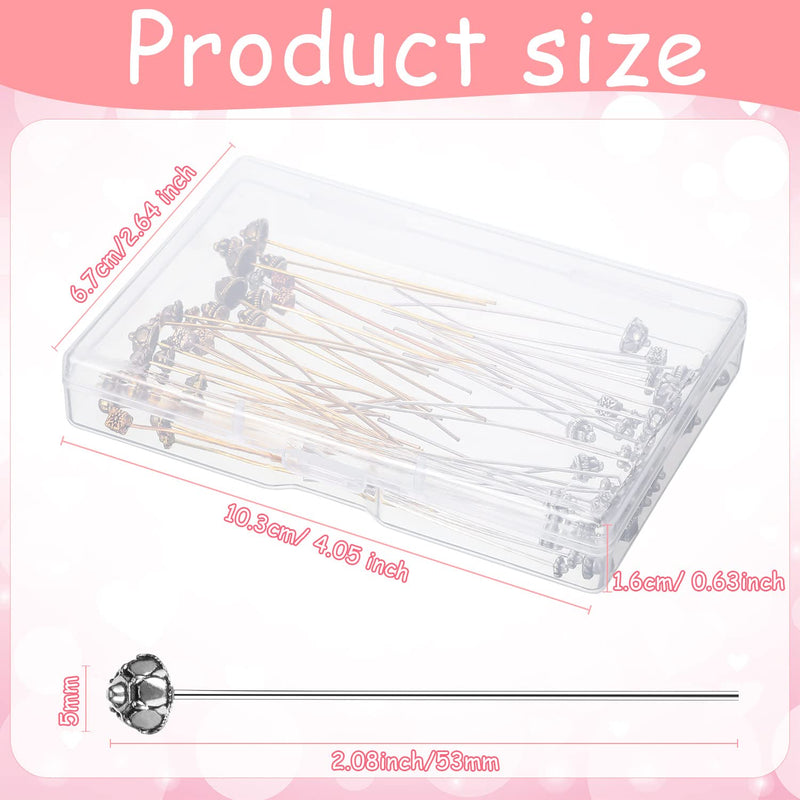 60 Pieces Jewelry Head Pins Mixed Color Alloy Pins Flower Needle Retro Long Metallic Head Pins Silver and Gold Beading Headpins for Jewelry Making Earring Bracelet Women DIY Accessories - NewNest Australia