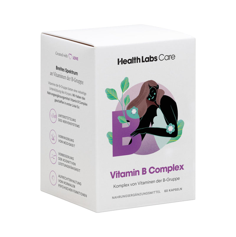 Health Labs Care Vitamin B Complex (B1, B2, B3, B6, B12) - Active Vitamin B Forms - Vegan - Supports the Nerves and Immune System - Combats Feelings of Fatigue - 60 Capsules - Vitamin B Complex - NewNest Australia
