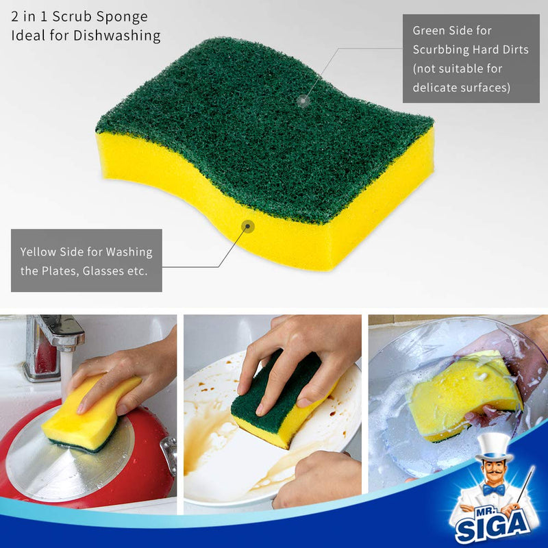 MR.SIGA Heavy Duty Scrub Sponge, Pack of 6, Size:11 x 7 x 3 cm, 4.3" x 2.8" x 1.2" 6 Pack - NewNest Australia