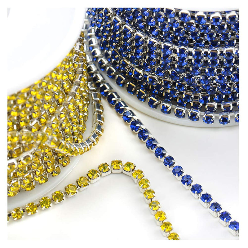 1 Roll 10 Yards Rhinestone Trim Crystal Cup Chain in Silver Setting Casing Clear (Citrine/Yellow SS6 2mm) Citrine / Yellow SS6 2mm - NewNest Australia