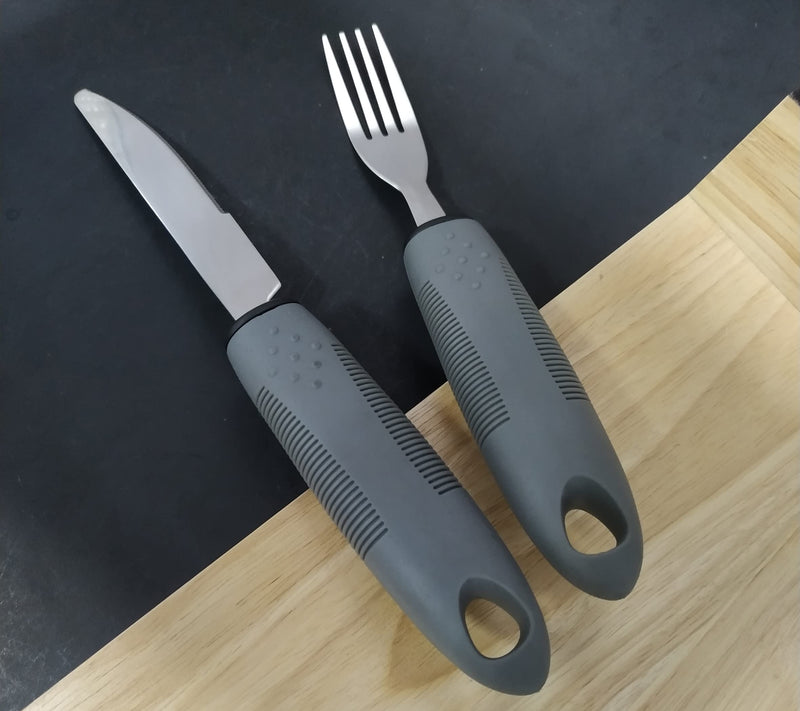 Weighted Extra Wide Handles Easy Grip Cutlery Set, Disability Ideal Dining aid for Elderly Disabled Arthritis Parkinson's Disease Tremors Sufferers (Gray 3PCS) Gray 3PCS - NewNest Australia