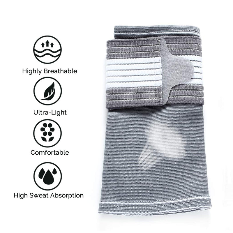 Neotech Care Elbow Brace Support Sleeve - Elastic & Breathable Fabric - Adjustable Compression Strap/Band - For Men, Women, Right or Left Arm - Gray Colour (Size M, 1 Unit) - NewNest Australia