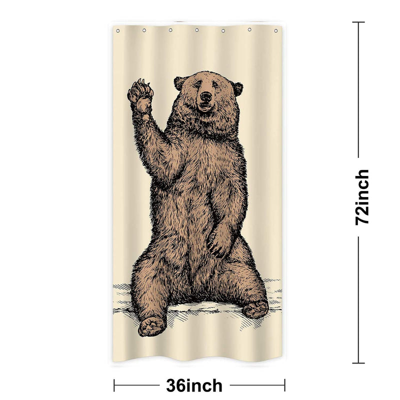 Riyidecor Stall Funny Bear Shower Curtain 36Wx72H Inch Animal Kids Say Hello Kids Decor Fabric Bathroom Polyester Waterproof Plastic Hooks - NewNest Australia