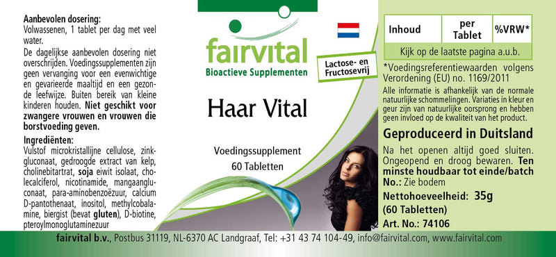 Fairvital | Hair vitamin tablets - Hair Vital - HIGH DOSE - 60 tablets - with vitamin B-12, biotin, zinc, trace elements, brewer's yeast and soy protein - NewNest Australia