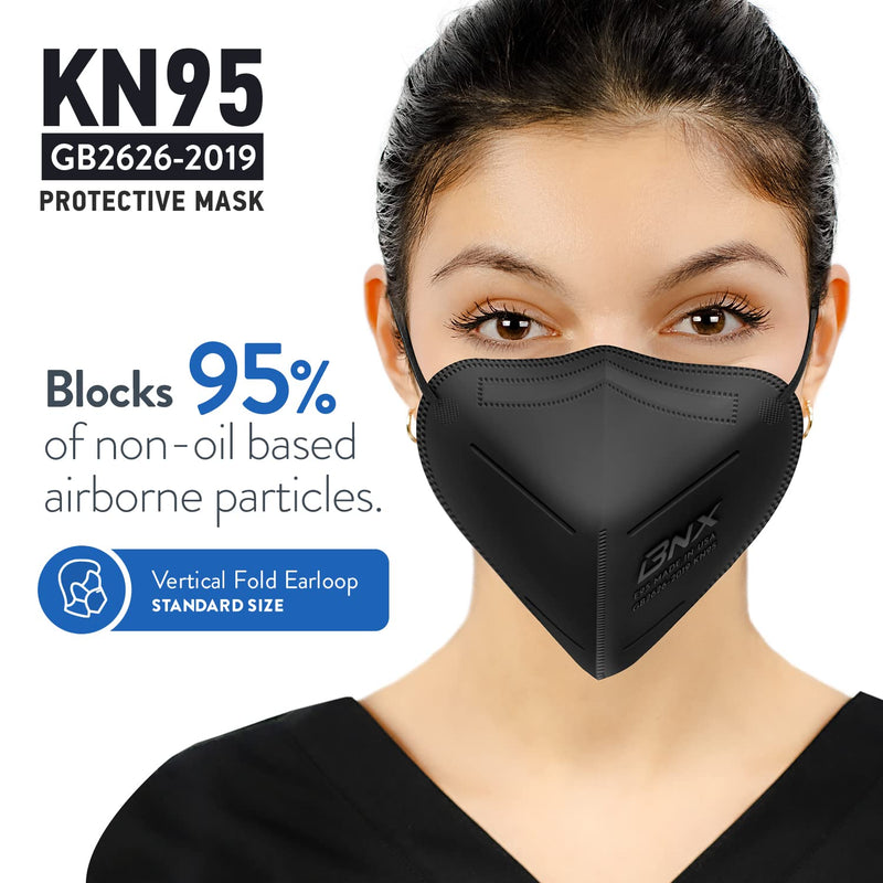 BNX KN95 Face Masks Made in USA (20-Pack), (Earloop) (Model: E95) Black - NewNest Australia