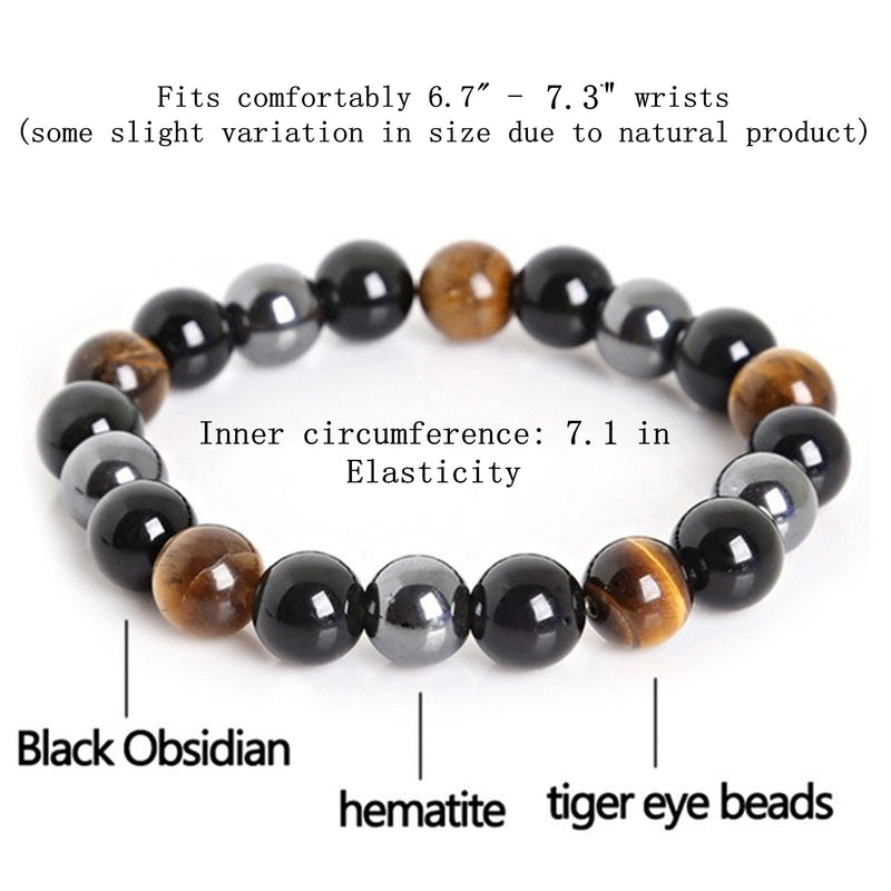 Triple Protection Bracelet for Bring Luck and Prosperity Hematite Black Obsidian Tiger Eye Stone Bracelets for Men Women, Beaded Buddha Healing Rope Uni Bracelet (2pcs) A - NewNest Australia