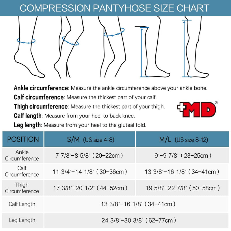 +MD 15-20mmHg Women's Open Toe Compression Pantyhose Stirrup Medical Quality Compressive Stocking Blacks/M Small-Medium Black - NewNest Australia