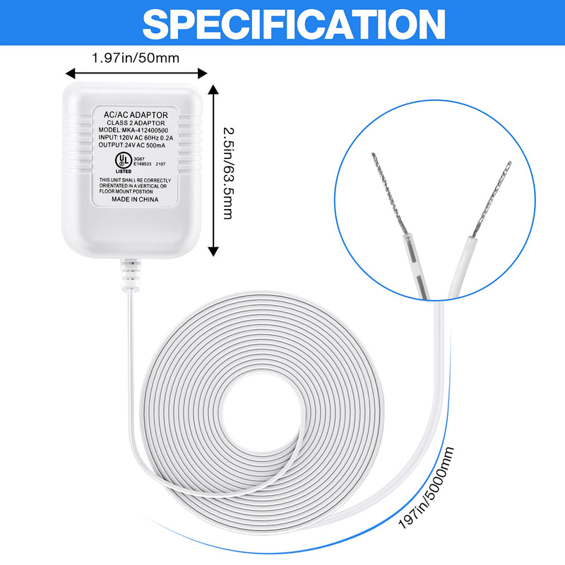 24 Volt Transformer, C Wire Power Adapter Compatible with Wyze Video Doorbell, 24VAC 500mA Transformer UL Certified with 16.4 Feet Cable Supply Power with Wyze HD Chime - NewNest Australia