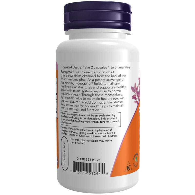 NOW Supplements, Pycnogenol 30 mg (a Unique Combination of Proanthocyanidins from French Maritime Pine) with 300 mg Bioflavonoids, 60 Veg Capsules - NewNest Australia