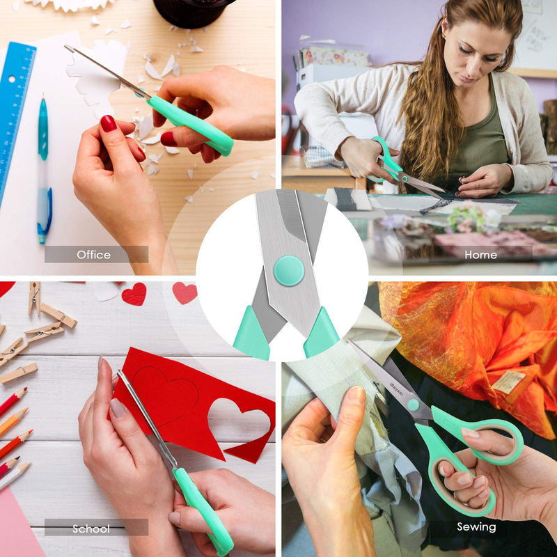 Scissors, iBayam 8" Multipurpose Scissors Bulk Ultra Sharp Shears, Comfort-Grip Sturdy Scissors for Office Home School Sewing Fabric Craft Supplies, Right/Left Handed, 3-Pack, Mint, Grey, Purple - NewNest Australia