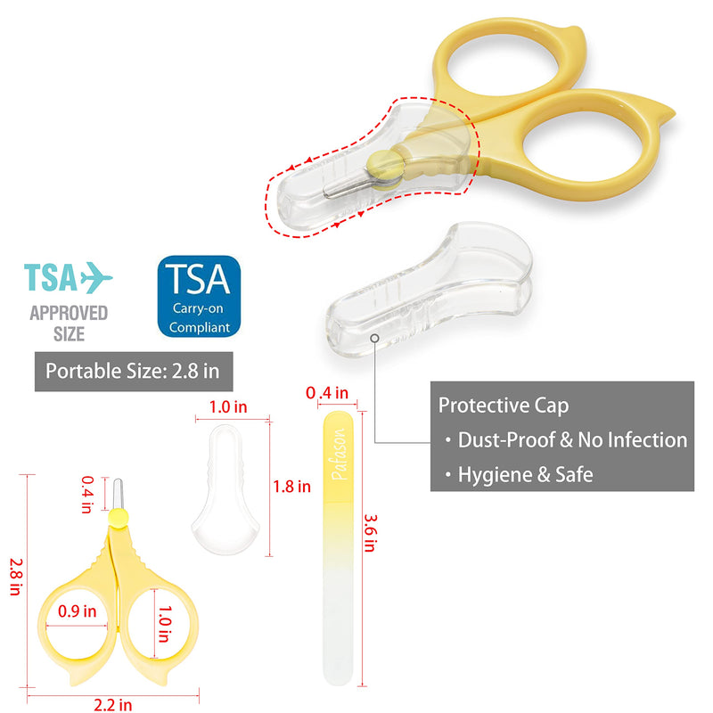 PAFASON Baby Round Tip Safety Manicure Nail Scissors and Baby Glass Nail File Set, Stainless Steel, Czech Float Glass, Ideal Shower Gift for Infant, Newborns, Babies Toddlers Yellow - NewNest Australia