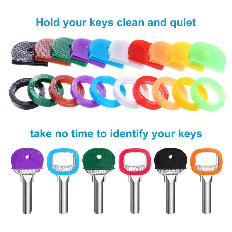 Blulu 80 Pieces Key Color Covers Key Caps Tags Covers Set Plastic Key Identifier Rings Key Toppers for Keys Organization House Key, 10 Colors, 2 Styles - NewNest Australia