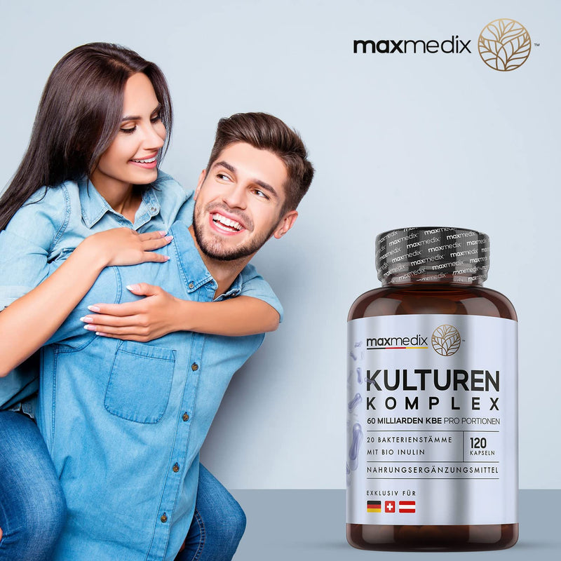 Cultures Complex With 60 Billion Cfu - 20 Bacterial Strains & Bio Inulin - With Lactobacillus Reuteri & Lactobacillus Gasseri - Laboratory Tested In Germany - Enteric-Coated & Vegan - 120 Capsules - NewNest Australia