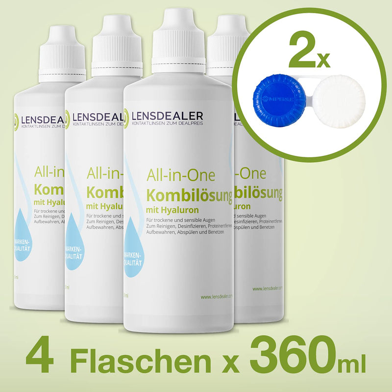 Lensdealer contact lens liquid for soft lenses, care product with hyaluronic acid, all-in-one combination solution 4 bottles of 360ml contact lens liquid incl. 4 lens containers - NewNest Australia