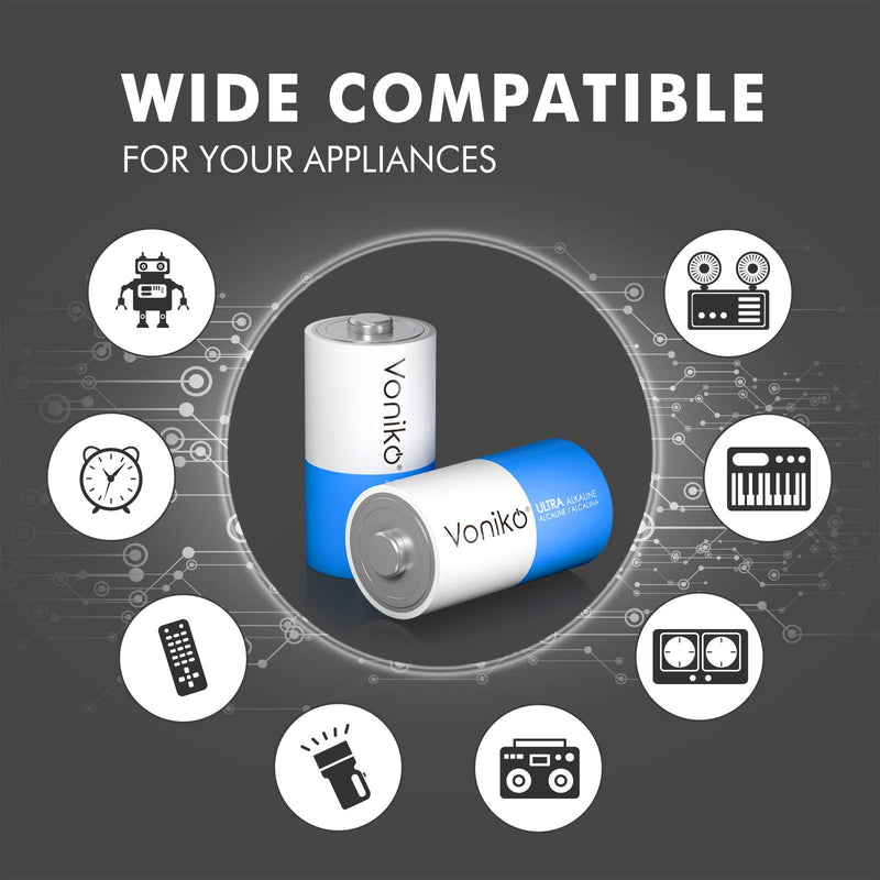 VONIKO Ultra Alkaline C Batteries,C Size LR14 Batteries 8 Pack –10-Year Shelf Life and 6-9 Times The Power as Carbon Batteries, C Cell 1.5 Volt Battery 8 Count (Pack of 1) - NewNest Australia