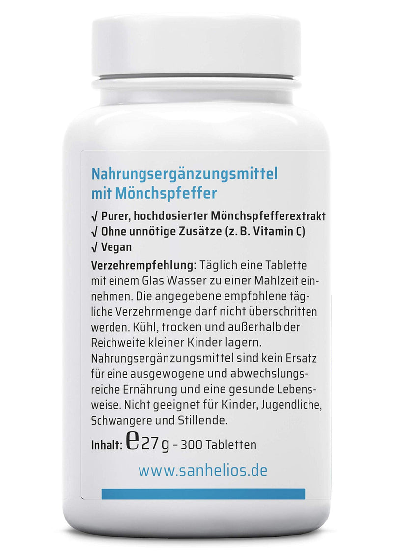 Sanhelios Monk's Pepper - High dosage - 300 vegan micro-tablets - 10mg pure monk's pepper extract per tablet - easy to swallow - Made & tested in Germany - NewNest Australia