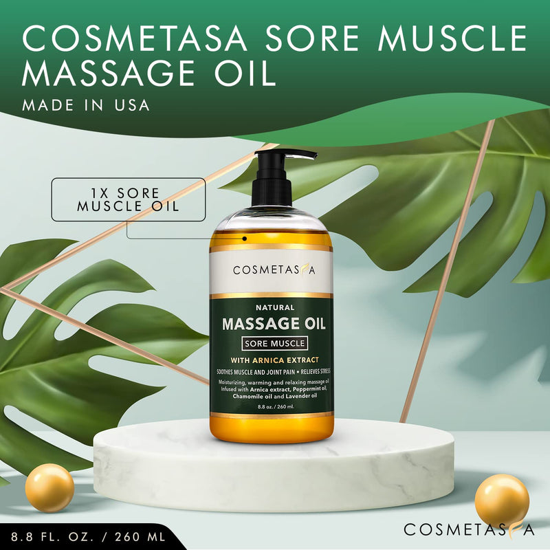 Cosmetasa Sore Muscle Massage Oil - 8.8 oz Soothes Muscle and Joint Pain with Arnica Extract, Peppermint, Chamomile, and Lavender Oil 8.8 Ounce (Pack of 1) - NewNest Australia