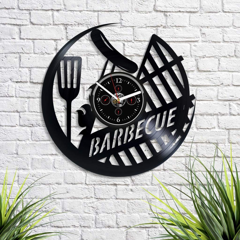 NewNest Australia - Barbecue Wall Clock Vintage Vinyl Record Retro Wall Clock Large Food Art Exclusive Wall Clock 12 Inch Birthday Gift Barbecue Gift for Men and Woman New Year Gift Handmade Wall Clock 
