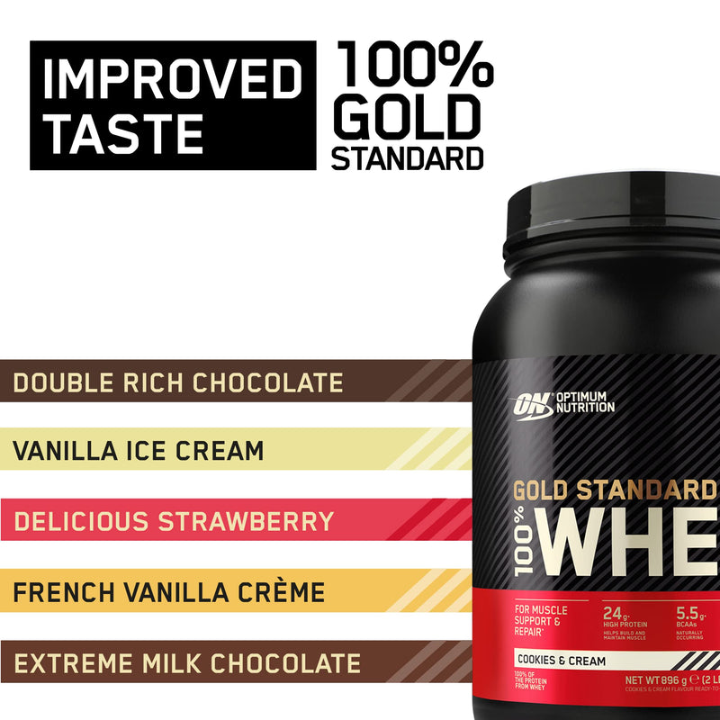 Optimum Nutrition Gold Standard Whey Protein, Muscle Building Powder With Naturally Occurring Glutamine and Amino Acids, Cookies and Cream, 28 Servings, 896 g, Packaging May Vary Cookies & Cream - NewNest Australia