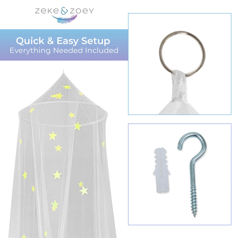 Zeke and Zoey Kids Hanging Bed Canopy for Girls Bed or Boys with Glow in The Dark Stars to fit Full Size Bed. Bed Netting Stars Will Light up Your Child’s own Galaxy. Bedroom Decorative Tent - NewNest Australia
