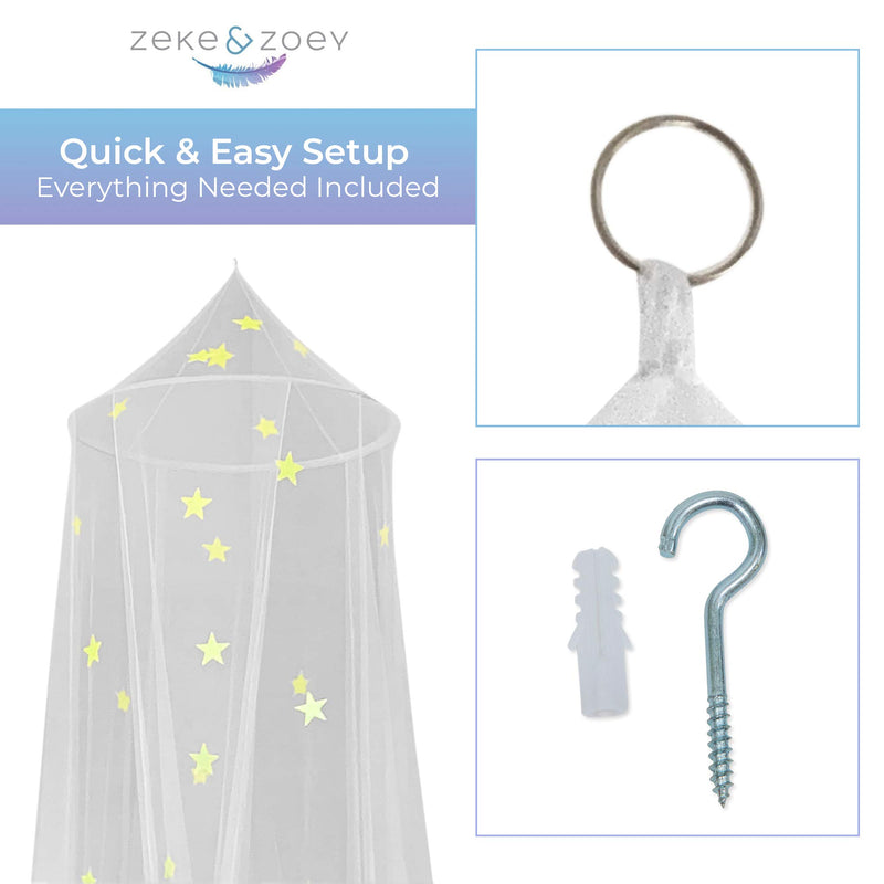 NewNest Australia - Zeke and Zoey Kids Hanging Bed Canopy for Girls Bed or Boys with Glow in The Dark Stars, The Bed Netting Stars Will Light up Your Child’s own Galaxy. Ideal Bedroom Decorative Tent 