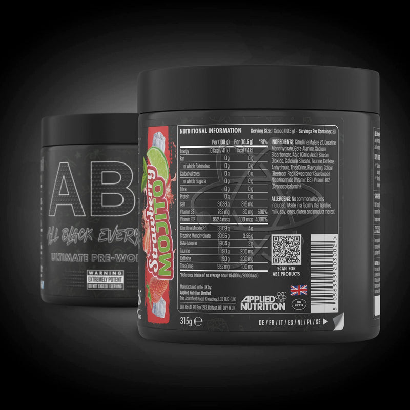 Applied Nutrition Abe All Black Everything Pre Workout Powder - Energy, Physical Performance With Citrulline, Creatine, Beta Alanine, Caffeine (315 G - 30 Servings) (Strawberry Mojito) - NewNest Australia